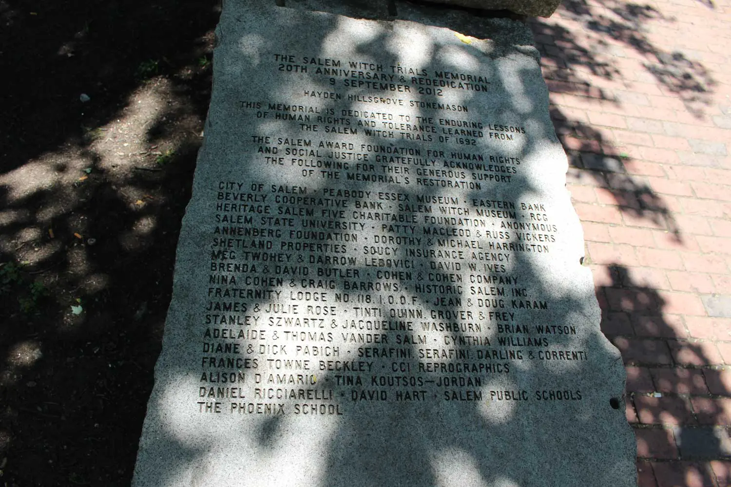 Witch Trials Memorial Site Stone