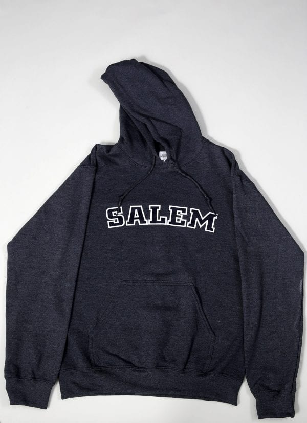 Grey hoodie.  Has "Salem" written on the front.