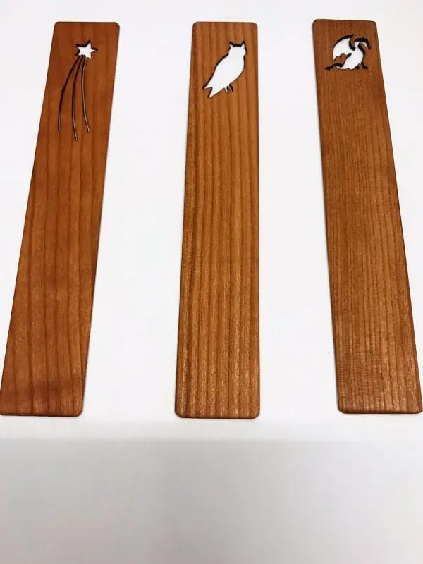 Wood bookmarks, star, owl, and dragon