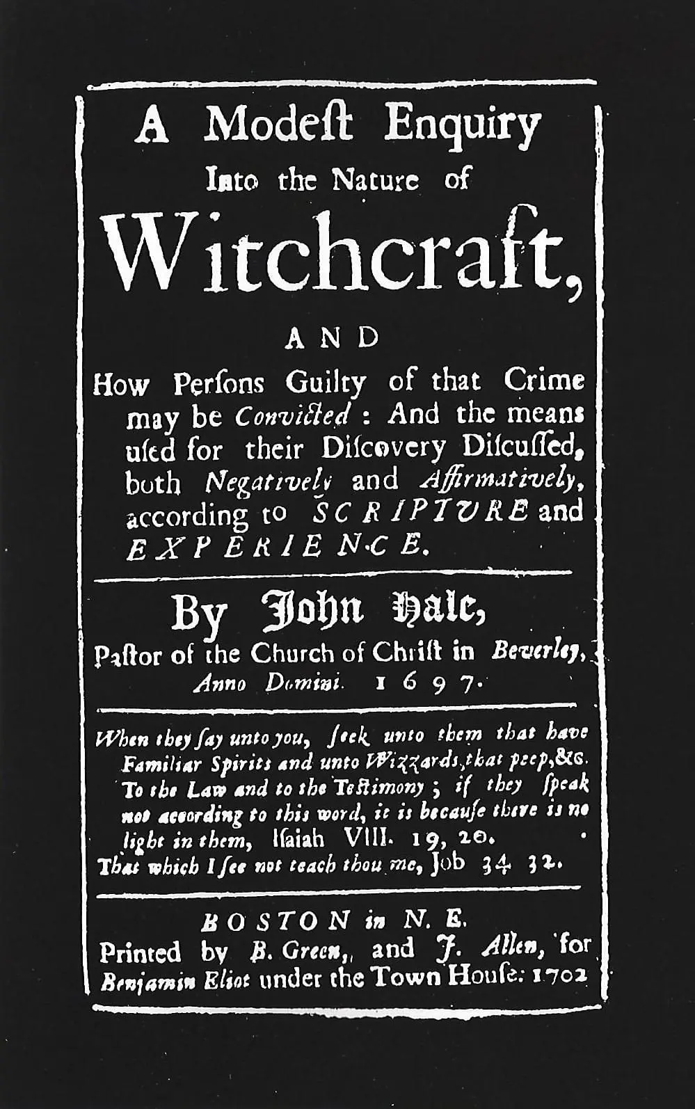 A Modest Enquiry Into the Nature of - Salem Witch Museum