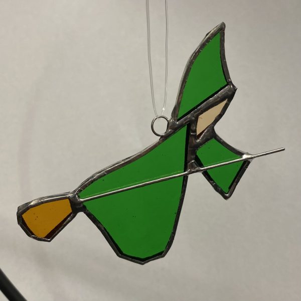 Green Variation of Stained Glass Witch on Broomstick