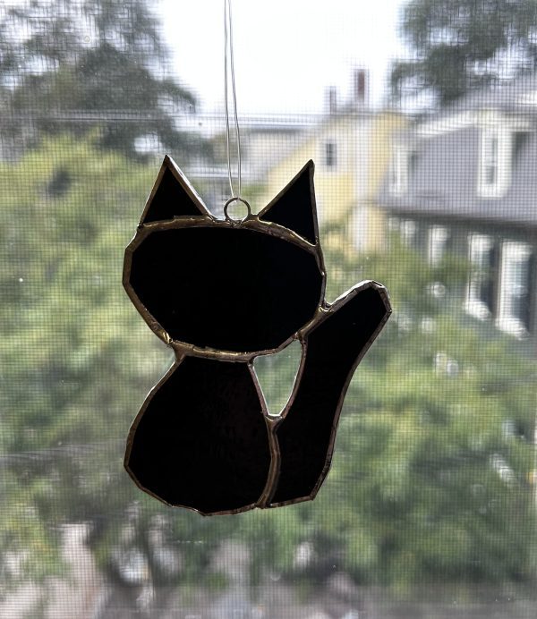 standard stained glass cat in window